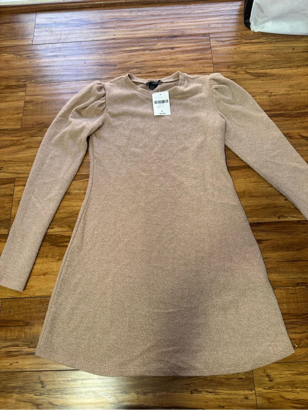 Women’s New NWT Forever 21 beige marled knit mini sweater dress Size Large